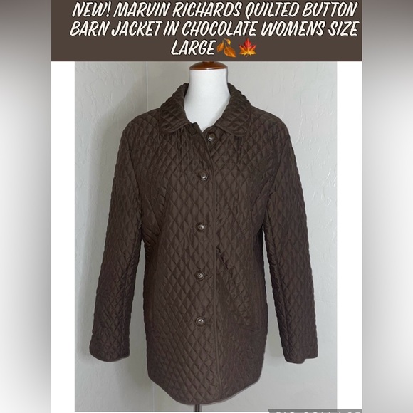 New! Marvin Richards Quilted Button Barn Jacket in Chocolate Womens Size Large🤎 - Picture 13 of 13